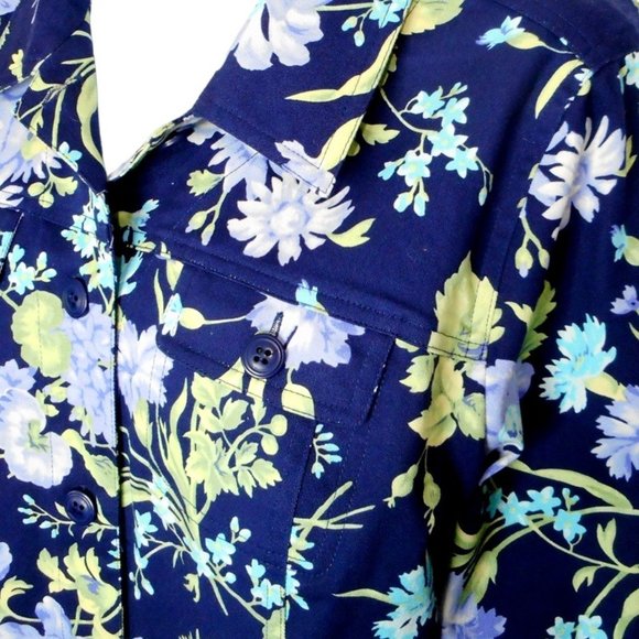 The Tog Shop Jacket M Blue Cotton Floral Lightweight Pockets Buttons Casual - Picture 9 of 13